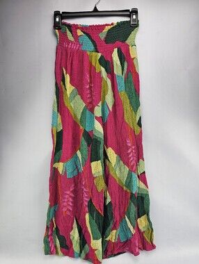 Rachel Roy Vibrant Tropical Wide Leg Pants Smocked Gauze Women's Medium